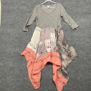 Sundance Size Small Patchwork Handkerchief Hem Combo Dress Gray Cotton Blend